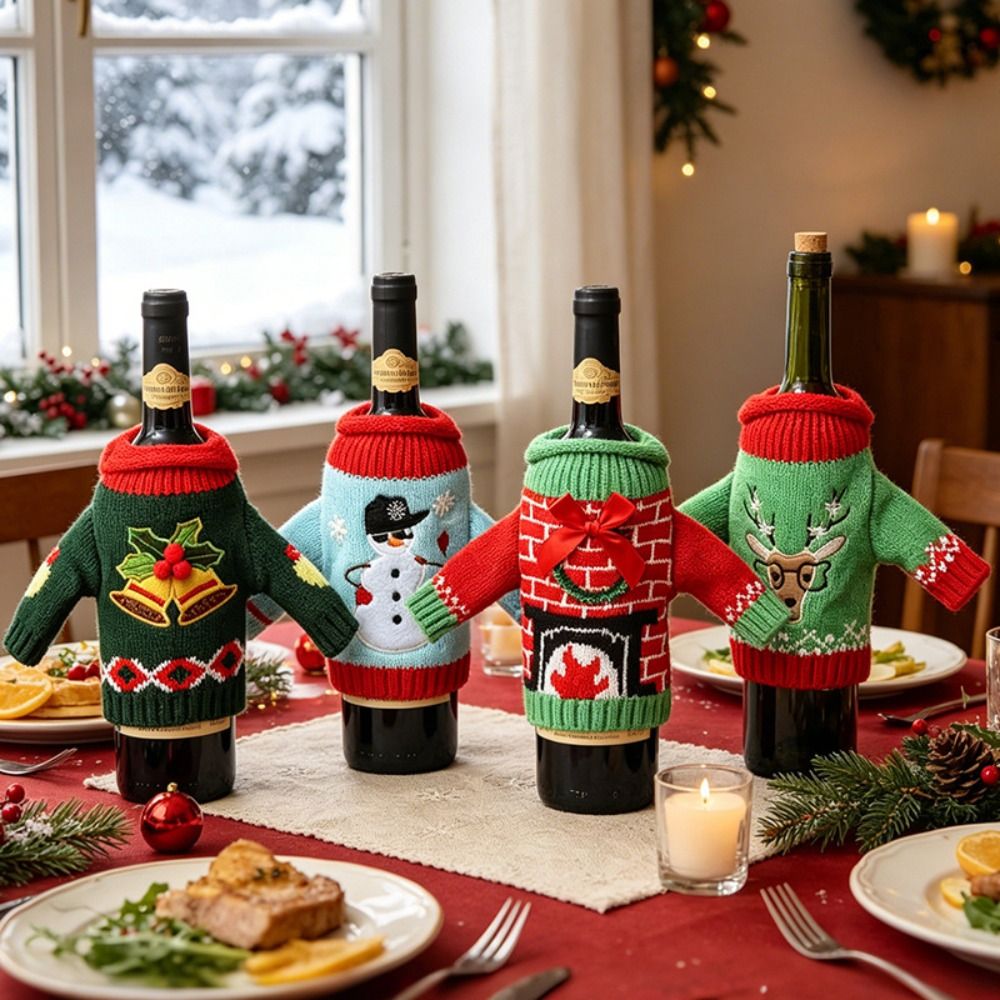 Wine Beer Hat - Elk Şarap Şişesi Kılıfı, Kar Tanesi